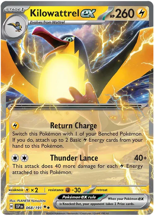 Kilowattrel ex 068/191 Double Rare Pokemon Card (Scarlet & Violet Surging Sparks)